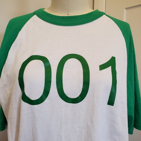 Custom made 001 shirt. Green and white with raglan short sleeves. Large unisex - Picture 5 of 12